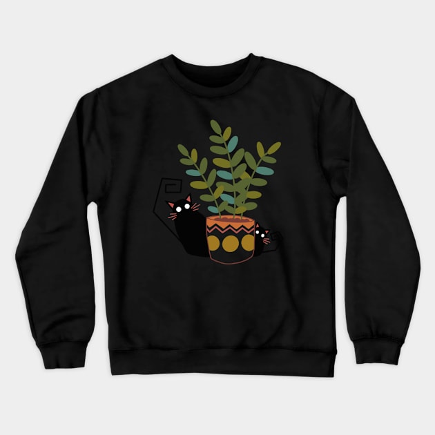 Cute Cats With Plants | Cat Lover Gift | Handmade Illustration | Kawaii Design | By Atelier Serakara Crewneck Sweatshirt by Atelier Serakara